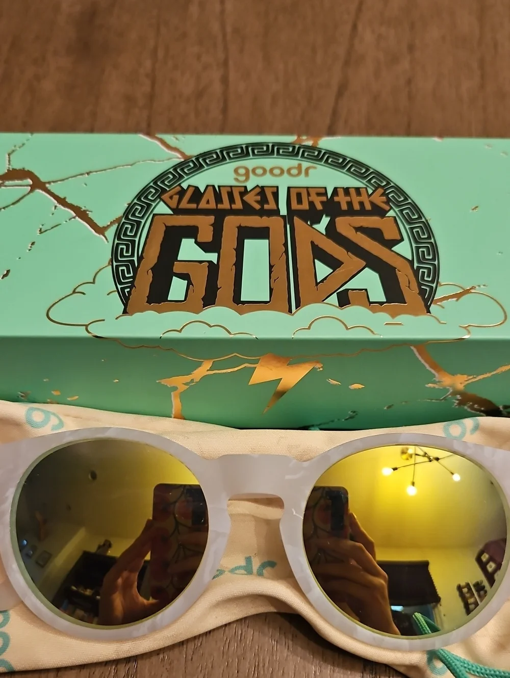 goodr Circle G White Sunglasses with Gold Mirrored Lenses